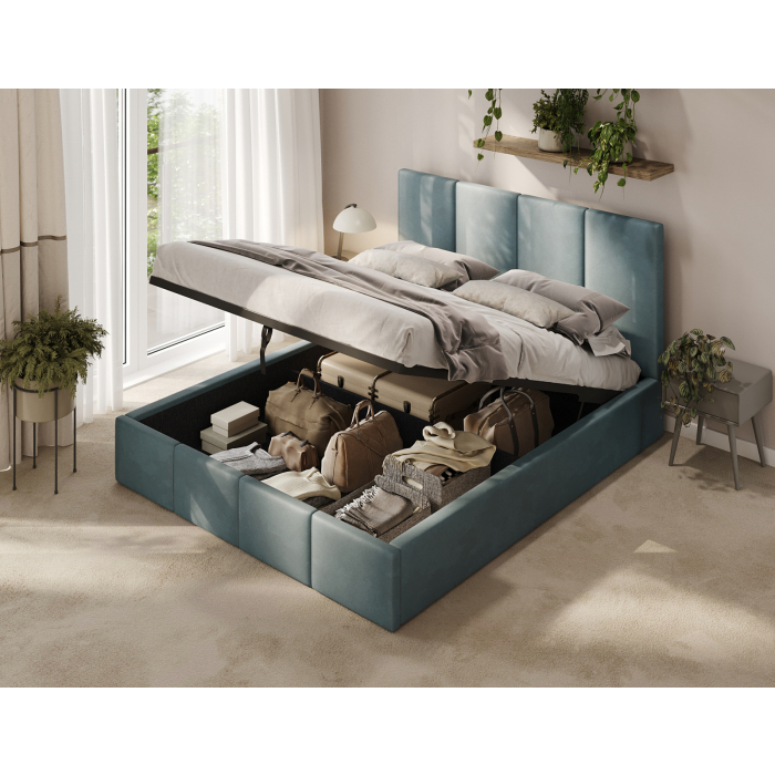 Polsterbett in Lazurgrün für modernes Schlafzimmer
